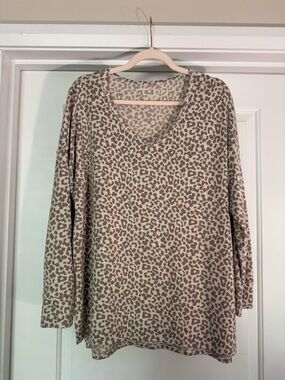 American Eagle Women's V-Neck soft and sexy Leopard Print Long Sleeve Top